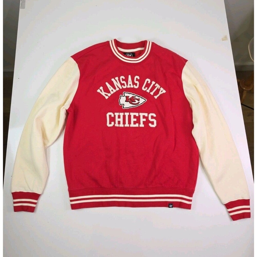Kansas City Chiefs '47 Brand Letterman Crewneck Sweatshirt Ribbed Red VTG 1990s